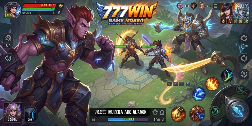 Tampilan gameplay MOBA seru di 777WIN dengan peta yang dinamis.