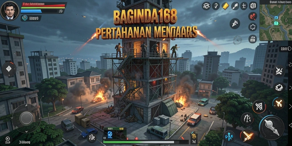 Screenshot BAGINDA168 menunjukkan aksi menara melawan gelombang musuh.