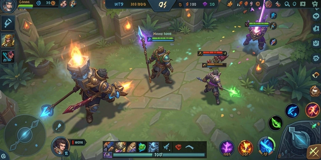 Tangkapan layar gameplay HIT9 dengan aksi MOBA yang intens.