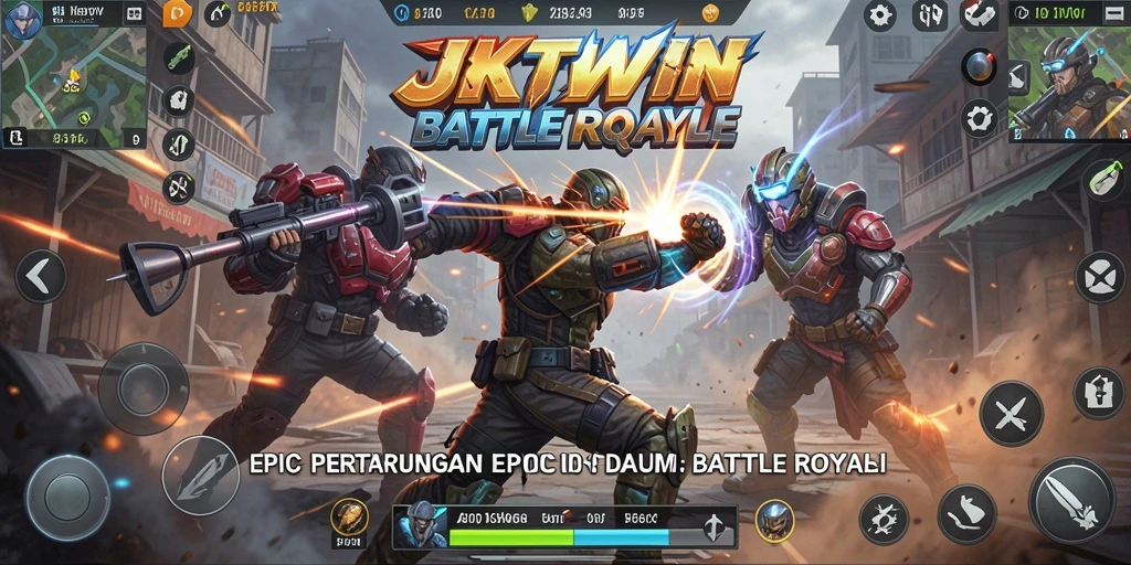 Tangkapan layar gameplay JKTWIN menampilkan pertempuran seru dalam Battle Royale.