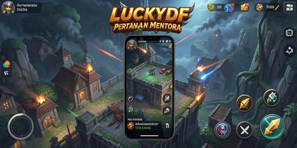 Tampilan menara berperang melawan gelombang musuh di LUCKYDF.